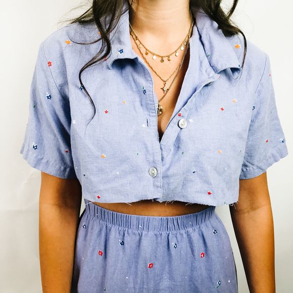 vintage Tops - Lavender Matching Crop Top & Midi Skirt